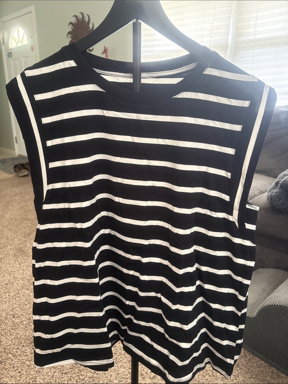 Black & White Striped Cap Sleeve Women's Tank Top